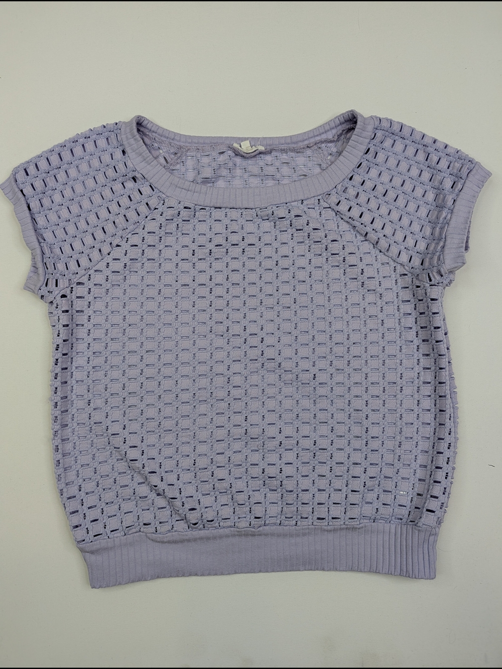 Weston  Lavender Openwork Short Sleeve Knit Top